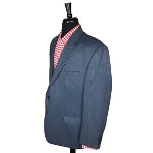 Lauren Ralph Lauren Mens Blue/Black Houndstooth Poly Blend Sport Coat Blazer 48R